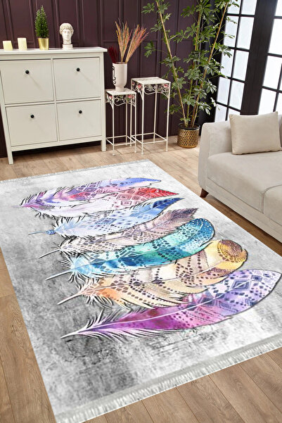 MUBO Kaymaz Tabanlı Yıkanabilir Antibakteriyel Dijital Baskı Floral Salon Hal...