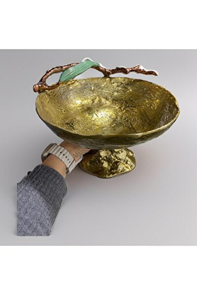 elif aksesuar Oval Döküm Aliminyum  Gold Eskitme Ayaklı Kase Meyvelik