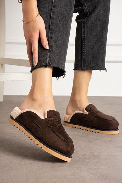 ShoeTek Γυναικείες Παντόφλες - Lisya Brown Suede, Γούνα Εσωτερικά