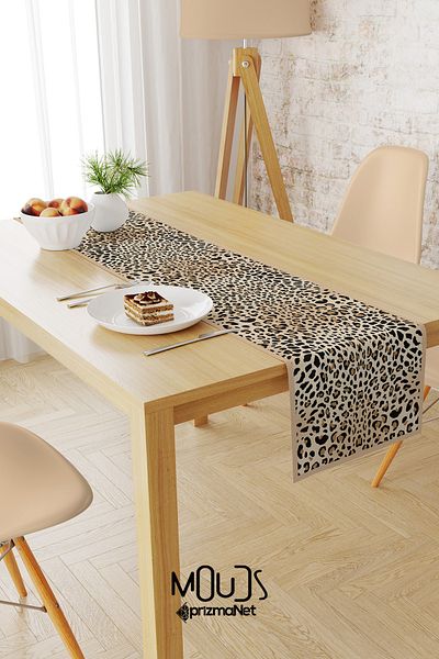 Moud's Leopard Patterned Runner Table Cloth Carefree Suede Textured Fabric