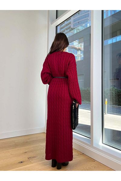 HARMONY GLOBAL Rochie detaliată din tricot midi de iarnă bordeaux