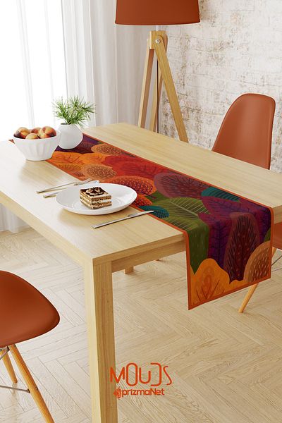 Moud's Fall Patterned Runner Tablecloth Carefree Suede Textured Fabric