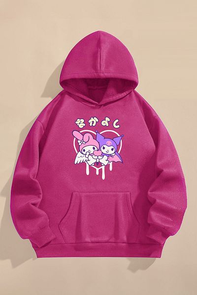 FEEL STYLE Детски суитшърт с шарка Kuromi Mymelody - дебел, зима, с три нишки и релеф