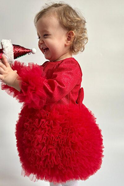 ALYRA Kız Bebek Çocuk Elbise Uzun Kollu Tüllü Tütü Özel Gün Parti Doğum Günü Prenses Simli Yılbaşı Elbise