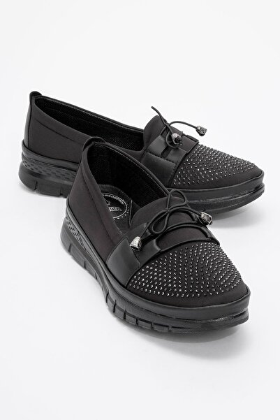 Ccway Crne ženske cipele sa gumastim vezicama za svakodnevno nošenje - koža