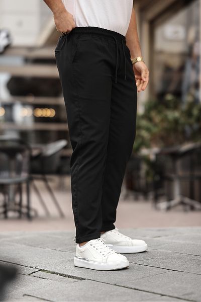 Mero Life Ανδρικό παντελόνι Jogger με μαύρη λεπτή εφαρμογή, χαλαρή εφαρμογή, δεμένη μέση και πλαϊνές τσέπες