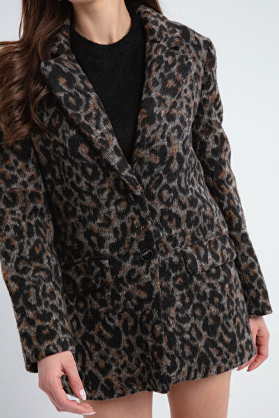 Lafaba Anthrazitfarbene Damenjacke mit Leopardenmuster