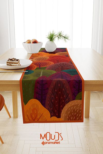 Moud's Fall Patterned Runner Tablecloth Carefree Suede Textured Fabric