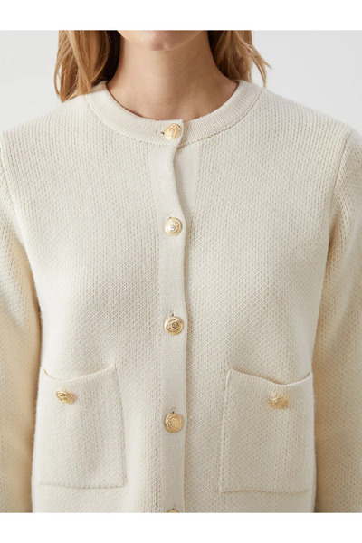 LC Waikiki LCW Modest  Ekru Bisiklet Yaka Kadın Triko Hırka