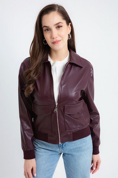 Lafaba Women's Burgundy Short Leather Jacket
