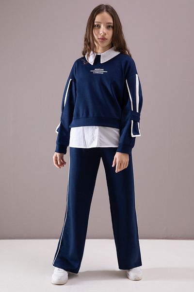 Cansın Mini Navy Blue 3-Piece Set for Girl - Shirt, Pants, and Shoes Detail 19878