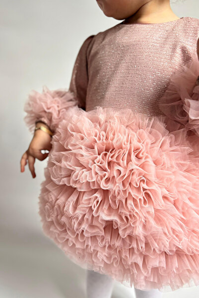 ALYRA Kız Bebek Çocuk Elbise Uzun Kollu Tüllü Tütü Özel Gün Parti Doğum Günü Prenses Simli Yılbaşı Elbise