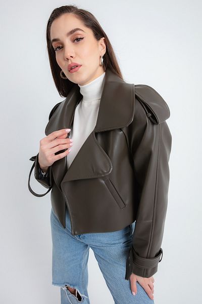 Lafaba Women's Khaki Short Faux Leather Jacket