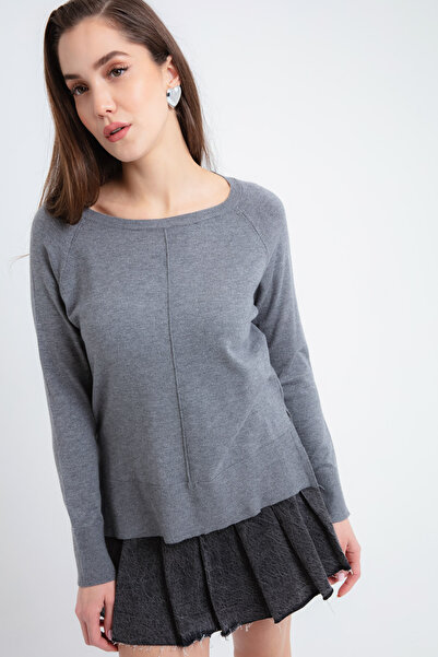 Lafaba Women's Gray Boat Neck Sweater with Side Slits