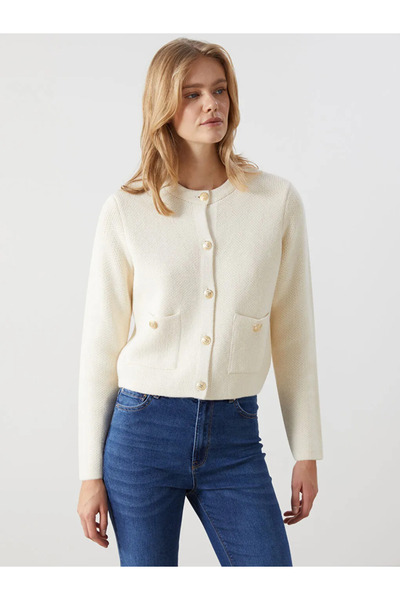 LC Waikiki LCW Modest  Ekru Bisiklet Yaka Kadın Triko Hırka