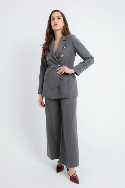 Lafaba Women's Gray Buttoned Jacket Pants Set