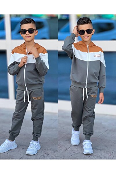 SÜSLÜ KİDS Boy's Hooded Zippered 2Ip Bottom Top Tracksuit Set