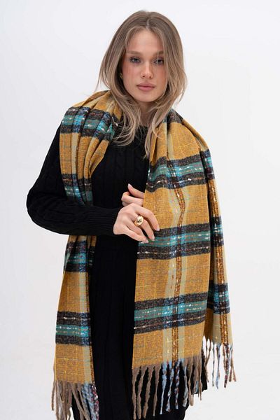 FENZA SCARF LOLA SQUARE STRIPES MODEL LANA-AKRILIC MIXTĂ BATĂ DE IARNĂ