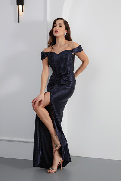 Lafaba Női sötétkék alsóhuzalos fűzős hosszú estélyi ruha