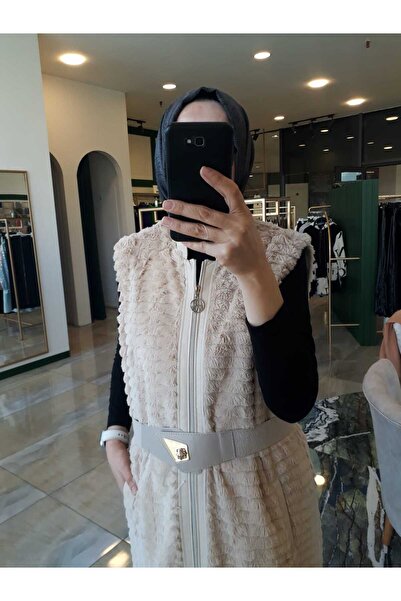 ORHN STORE bej kürklü yelek