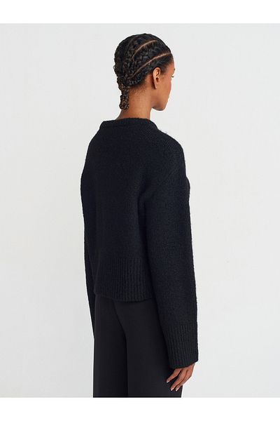 Dilvin 10678 Crew Neck Soft Knitwear Sweater-Black
