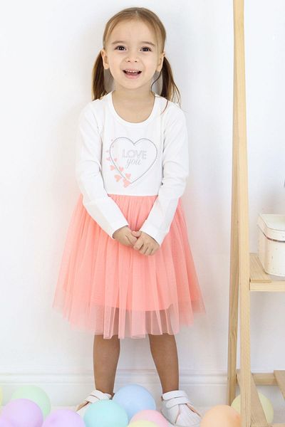 Breeze Ecru Color Heart Long Sleeve Girl's Dress - Text Printed, 1.5-5 Years