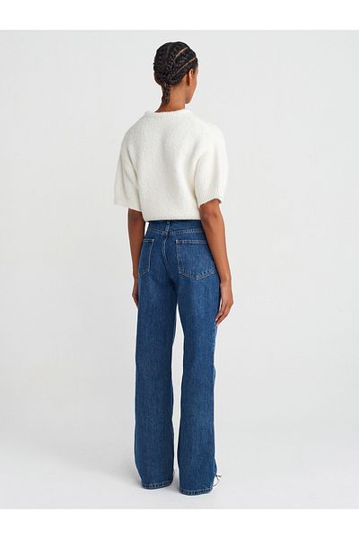 Dilvin 71760 Model - Stone Washed Navy Blue Wideleg Denim Trousers