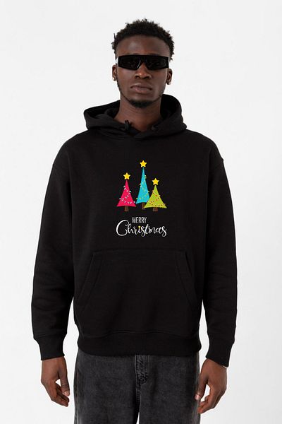 Tshirthane Весела Коледа Черен мъжки суитшърт с качулка 3ip