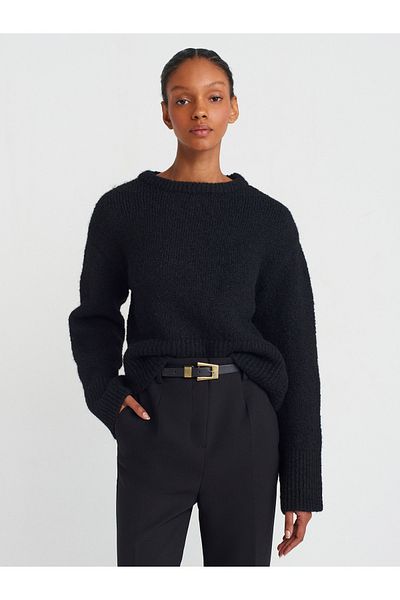 Dilvin 10678 Crew Neck Soft Knitwear Sweater-Black