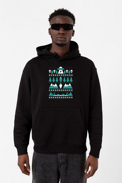 Tshirthane Паранормална коледна черна мъжка блуза с качулка 3ip