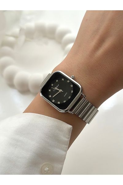 Forsining -Ceshdun-(Silver Color) Women's Black Inner Dial Mesh Cord Wrist Watch