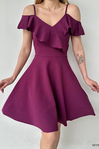 Deafox Rochie cu volan cu umeri cu bretele prune