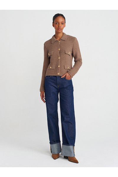 Dilvin 71758 Curved Leg Glitter Denim Trousers-Navy