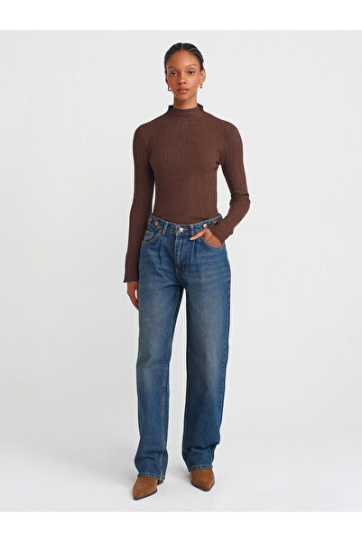 Dilvin 10631 Πλεκτό πουλόβερ με κολάρο με λεπτή υφή-ΚΑΦΕ