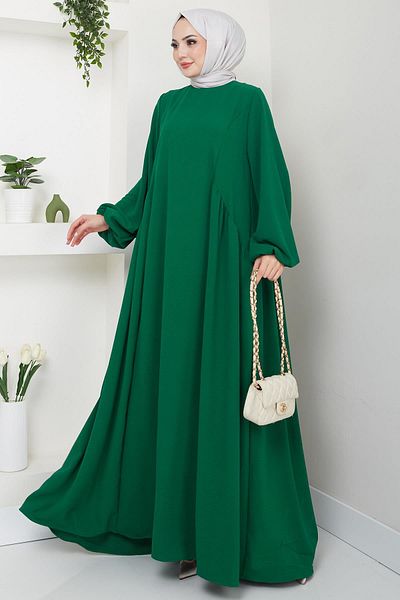 hafsamina Σμαραγδένιο Χρώμα Eva Ayrobin Hijab Φόρεμα - HM2454