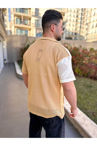 elkumoda Shirt Oversize Cotton Anti-Sweat Fabric Button Closure Mesh Italian Collar Short Sleeve Shirt