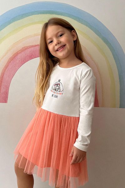 Breeze 1.5-5 Years Old Girl's Dress - Long Sleeve, Bow, Cute, Owl Print, Ecru