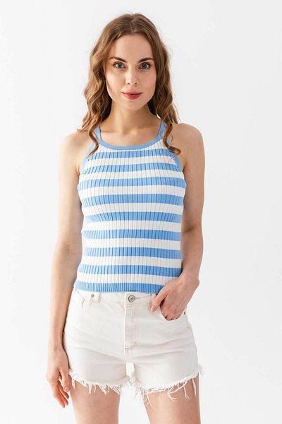 Irmak Kerekli Γυναικεία Baby Blue- Ecru ριγέ πλεκτή μπλούζα εσώρουχο 5615