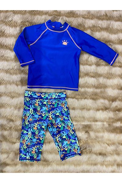 skycott Costum de baie pentru băieți Top cu mâneci cu imprimeu crab și pantaloni scurți pentru animale de mare