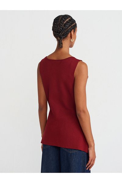Dilvin 60291 Crew Neck Buttoned Knitwear Vest-Claret Red