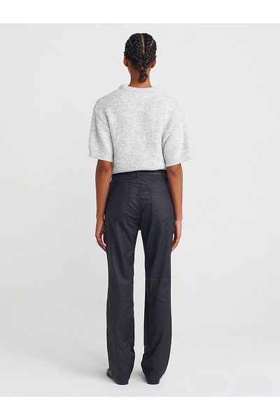 Dilvin 71751 Coated Straight Denim Trousers-Black