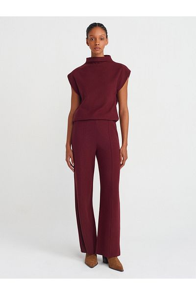 Dilvin 71819 High Waist Pants-Burgundy
