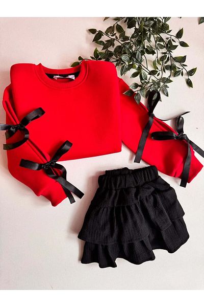 MİNİKO KİDS Girl's Sleeve Detailed Bow Skirt Suit