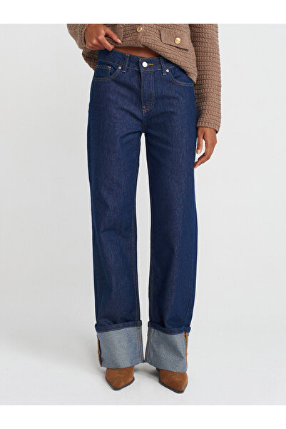 Dilvin 71758 Curved Leg Glitter Denim Culottes-Μπλε ναυτικό