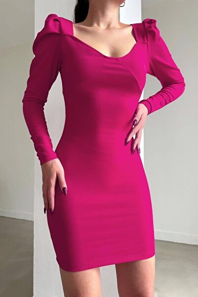 Deafox Φούξια Μακρυμάνικο Πριγκίπισσας Μισόκαρδο Γιακά Μίνι Μέγεθος Εισαγόμενο από ύφασμα κρεπ φόρεμα