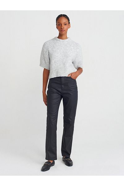 Dilvin 71751 Coated Straight Denim Trousers-Black