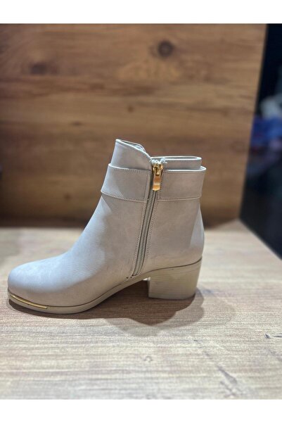 FLORİN Krem Taşlı Kalın Topuk  Bot