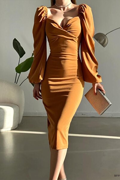 Deafox Μίντι φόρεμα με μανίκι πριγκίπισσας με λεπτομέρεια γιακά καρδιά