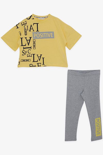 Breeze Yellow Crop Set for 9-14 Years Old Girls - Capri Tights, Text Printed