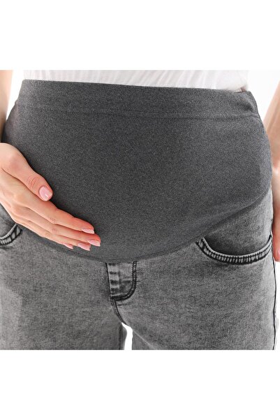 BIG LESSON Hamile Esnek Karın Bantlı Beli Ayarlanabilir Mom Fit Kot Pantolon Antrasit